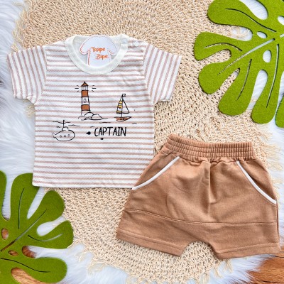 Conj. Camiseta Captain e Bermuda em Moletinho - Ferrugem